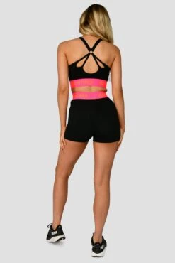 Icon Contrast Sports Bra - Black/Neon Pink/Fiery Orange -Cheap Unisex Activewear Store ICON CONTRAST SPORTS BRA BLACK NEON PINK FIERY ORANGE back