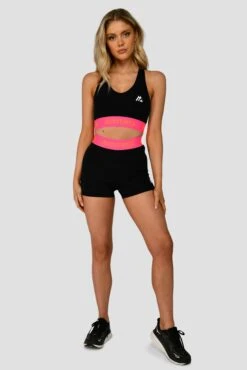 Icon Contrast Sports Bra - Black/Neon Pink/Fiery Orange -Cheap Unisex Activewear Store ICON CONTRAST SPORTS BRA BLACK NEON PINK FIERY ORANGE front