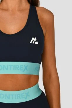 Icon Contrast Sports Bra - Midnight Blue/Arctic Blue/Neon Sky -Cheap Unisex Activewear Store ICONCONTRASTSPORTSBRA NEONSKY MIDNIGHTBLUE CLOSEUPLOGO
