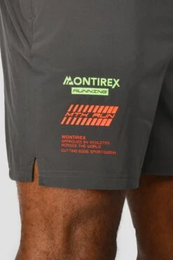 MTX Run Vital Short - Cement Grey/Jet Grey -Cheap Unisex Activewear Store MTX RUN VITAL SHORT JET GREY logo detail