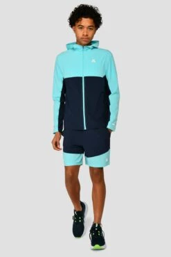 Junior Rush Running Short - Neon Sky/Midnight Blue -Cheap Unisex Activewear Store RUSH RUNNING SHORT NEON SKY MIDNIGHT BLUE full front