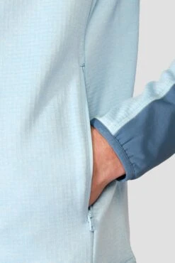 Summit Poly 1/4 Zip - Moonstone Marl/Steel Blue -Cheap Unisex Activewear Store SUMMIT POLY 1 4 ZIP MOONSTONE MARL STEEL BLUE close sleeve detail