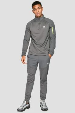 Summit 1/4 Zip - Grey Marl/Jet Grey -Cheap Unisex Activewear Store SUMMITPOLY1 4ZIP GREYMARL JETGREY front