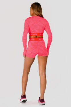 Trail Icon Long Sleeve Crop - Neon Pink/Red -Cheap Unisex Activewear Store TRAIL ICON LS CROP NEON PINK MAGENTA PINK PUNCH SHOCKING PINK FIESTA RED back