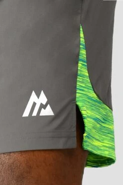 Trail Panel 2.0 Short - Grey/OG Neon/Green -Cheap Unisex Activewear Store TRAIL PANEL 2.0 SHORT CEMENT GREY OG NEON PERSIAN GREEN NEON BLUE side detail CROP IN PLS