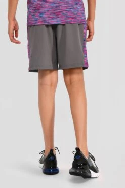 Junior Trail Panel Short - Dark Grey/Navy/Pink -Cheap Unisex Activewear Store TRAIL PANEL SHORT CEMENT GREY MIDNIGHT BLUE SHOCKING PINK back