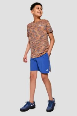 Junior Trail Panel Short - Cobalt/Neon Orange/Lime/Blue -Cheap Unisex Activewear Store TRAIL PANEL SHORT COBALT SAFETY ORANGE LIME FROST full front