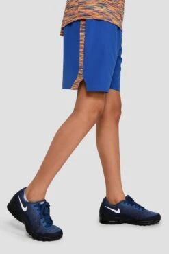 Junior Trail Panel Short - Cobalt/Neon Orange/Lime/Blue -Cheap Unisex Activewear Store TRAIL PANEL SHORT COBALT SAFETY ORANGE LIME FROST side other