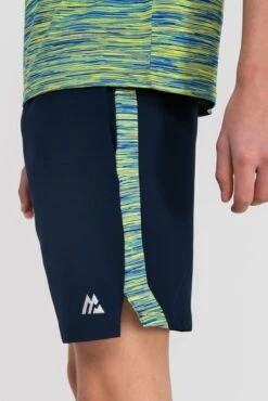 Junior Trail Panel Short - Navy/Neon Blue/Lime -Cheap Unisex Activewear Store TRAIL PANEL SHORT MIDNIGHT BLUE NEON BLUE LIME FROST logo detail