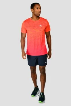 Trail Seamless T-Shirt - Fiery Orange/Hot Pink/Hibiscus -Cheap Unisex Activewear Store TRAIL SEAMLESS TEE FIERY ORANGE HOT PINK HIBISCUS front