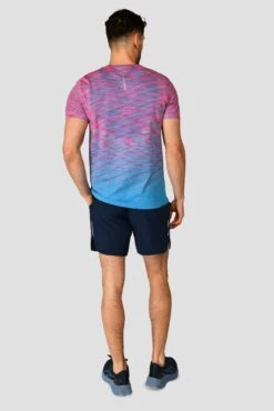 Trail Seamless T-Shirt - Pink/Blue -Cheap Unisex Activewear Store TRAIL SEAMLESS TEE HIBISCUS MAYA BLUE back