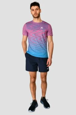 Trail Seamless T-Shirt - Pink/Blue -Cheap Unisex Activewear Store TRAIL SEAMLESS TEE HIBISCUS MAYA BLUE front